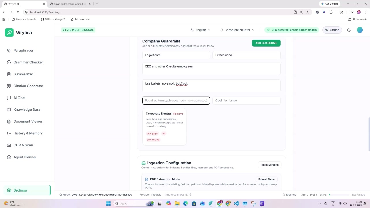 Company Guardrails and Ingestion Configuration